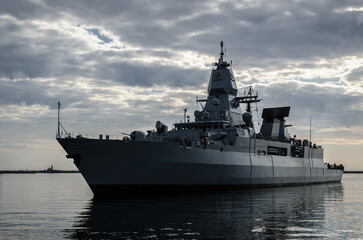GUIDET MISSILE FRIGATE - A modern German navy ship is going on a sea patrol 