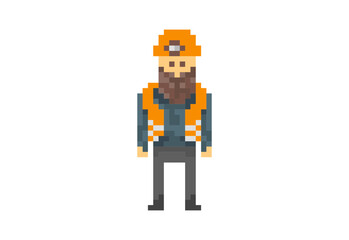 Illustration of a worker in pixel art style