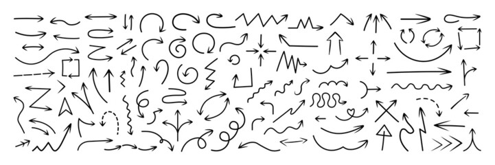 Arrow icon set vector illustration. Set of black hand drawn arrows isolated on white background