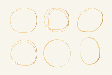 Gold glitter painted round frames. Icon set vector illustrator