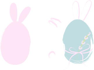 Minimalist doodle painted Easter eggs with cute banny in pastel colors  