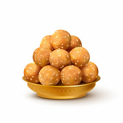 Plate with Indian sweets laddu (ladoo) isolated on white. Traditional dessert for many Hindu festivals (Pongal, Dussehra, Diwali). Vector illustration. 