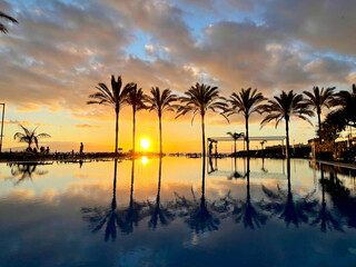 Fototapeta na wymiar Sunset with palm trees on Tenerife.