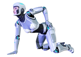 3D Rendering Female Robot on White