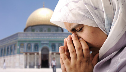 Sad Arabic Muslim woman in Jerusalem Quds. High
