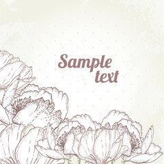 Peony: Vintage hand-drawing background with flowers. Vector illustration.