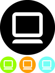 Desktop pc computer with blank dark screen illustration. Simple vector icon isolated