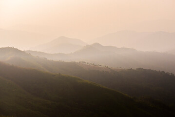 Sunset in the mountains near Mrauk U in the Rakhine State, Myanmar (Burma)