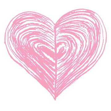 Pale pink creative textured heart. Rough hatching romantic vector doodle isolated on transparent background