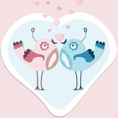 cute bird birds love saint valentine day couple lovers art doodle fly wings blue pink