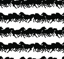 Abstract Hand Drawing Running Horses Silhouettes Horizontal Striped Looks Seamless Vector Pattern Isolated Background