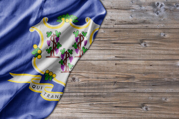 United States country state Connecticut on old wooden pattern table board