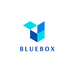 Vector logo design template. Blue box icon. 