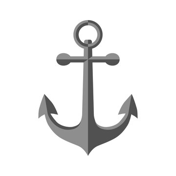 Grey anchor. A special device for holding the swimming equipment in one place. Vector illustration isolated on a white background for design and web.