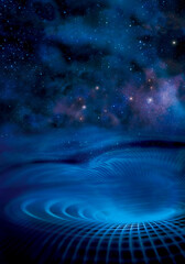 Universe space in a transparent ball and in a half blue ball isolated on black background