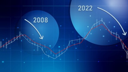 Stock crash crisis 2008 vs 2022 inflation coming prediction - futuristic 3d  blue background