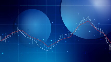 Stock lines increase and decrease: stok crash concept, two circles as copy space - background