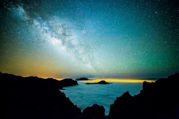 Milky way in Caldera De Taburiente Nature Park, La Palma Island, Canary Islands, Spain