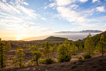 Spring sunset in Llano del Jable, La Palma Island, Canary Islands, Spain