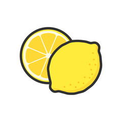 果物イラスト　レモンとその断面