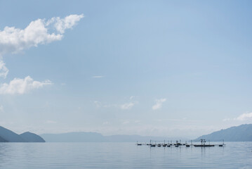 Fish farm, Lake Toba (Danau Toba), North Sumatra, Indonesia, Asia, background with copy space
