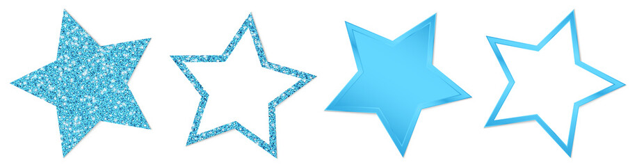 Set Vier Gedrehte Hellblaue Sterne Glitter Und Glanz