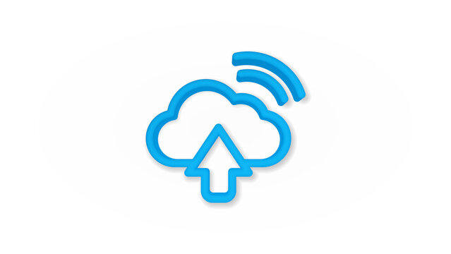 Cloud upload, computer technology 3d line flat color icon. Realistic vector illustration. Pictogram isolated. Top view. Colorful transparent shadow design.