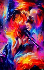 Fototapeta premium Wall fine art paining in oil mixed style, stock, contemporary impressionism artwork for sale, vibrant abstract art, colorful brush strokes, print for decoration canvas, case, paper, poster, card 