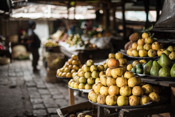 Fruit and vegetables for sale, Antisrabe Market, Vakinankaratra Region, Madagascar Central Highlands