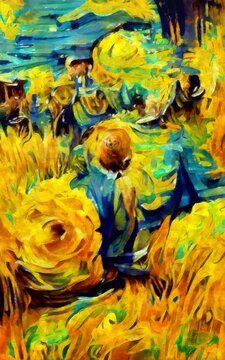 Wall fine art paining in oil mixed style, stock, contemporary impressionism artwork for sale, vibrant abstract art, colorful brush strokes, print for decoration canvas, case, paper, poster, card 
