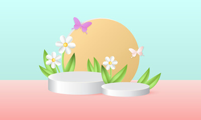 Easter spring podium stage for product display.  Realistic vector design