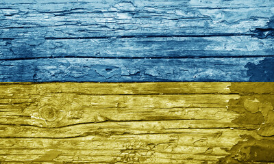 Wooden texture with painted flag - obrazy, fototapety, plakaty