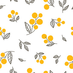 Hand drawn mimosas seamless pattern. Vector illustration can be used for fabrics, textile, web, invitation, card, wrapping paper.
