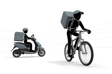 Delivered by bicycle. Deliver food by motorcycle. A person who works as a courier. Delivery part-time job.