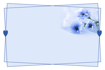 白いオーガンジーのリボンと青いラナンキュラスの花束（造花）のハート・フレーム