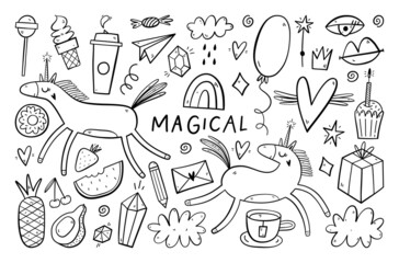 Coloring book page in doodle style for adult and kid. 