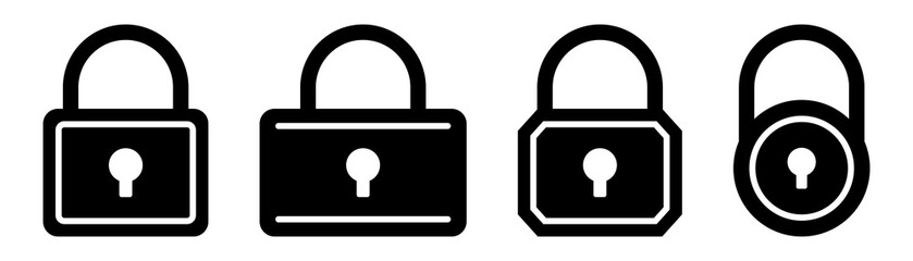 Padlock icon set. Lock symbol vector. Padlock icon in glyph. Solid lock symbol in black. Stock vector illustration
