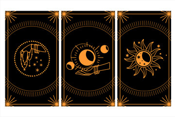 Set of golden esoteric vector illustration. Esoteric mystical elements
