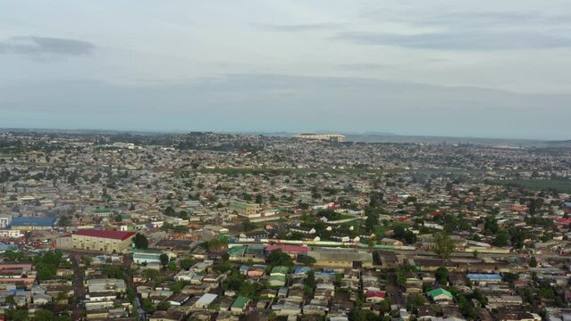 Aerial view cityscape of Lusaka Zambia. National stadium in a city with African architecture, football stadium in Africa.