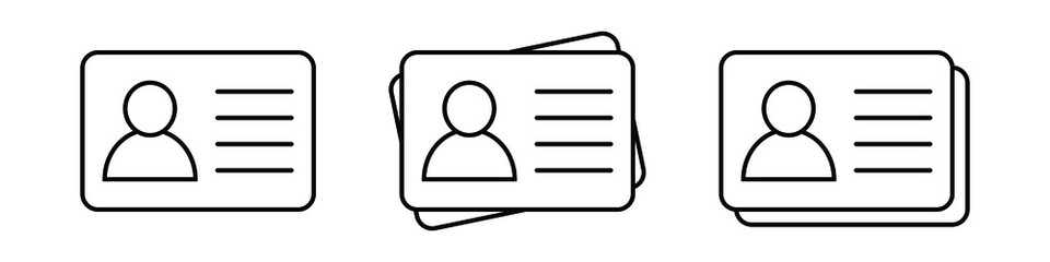 ID Card icon collection. Employee clerk card, driver license, Identification card, staff identification card symbol. Design for website and mobile app.