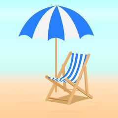 Fototapeta na wymiar Summer. Blue Recliners and Beach umbrella. Illustration