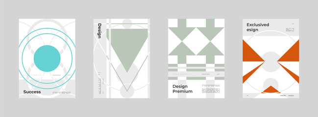 Abstract Poster Design Set. Vertical A4 format. Bauhaus brochure collection. Modernism aesthetics. Minimal illustration brutalism inspired.