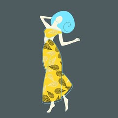 Fashoinable model in yellow jumpsuit with flowers