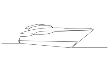 Continuous singe one line drawing art of luxury yacht speed boat sailing cruise vector illustration