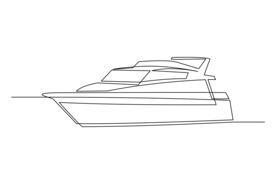 Continuous Single Line Drawing Art Of Luxury Yacht. Speed Boat