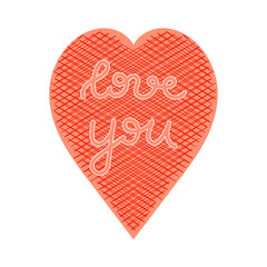 Red threads heart, Love symbol. Valentine's day card isolated on white.