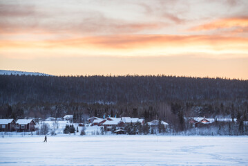 Naklejka premium Akaslompolo town in the Arctic Circle in Finnish Lapland, Finland