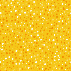 Polka Dots Pattern. Abstract Doodle Stain Seamless Background. Sunny Yellow, White and Orange Colors