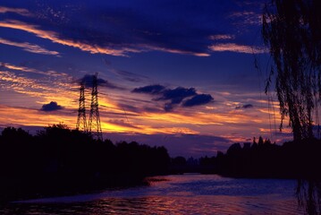 power lines and sunset