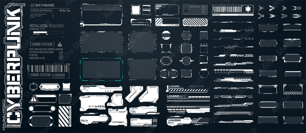 Poster big set of sci fi modern user interface elements. futuristic abstract hud frame screen, button, load